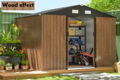 Heavy-Duty Galvanized Steel Outdoor Shed, Foundation Kit, Wood Effect