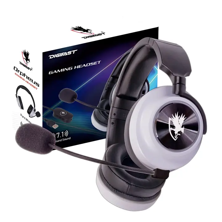 Digifast Orpheus White Gaming Headset and Atlas RGB Headset Stand