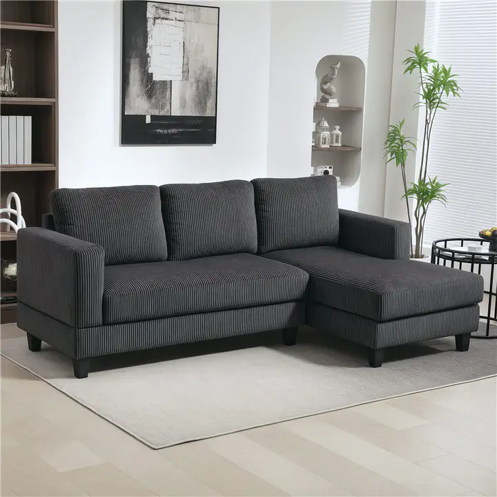 Cozy Corduroy L-Shaped Sofa with Chaise – Elegant and Durable