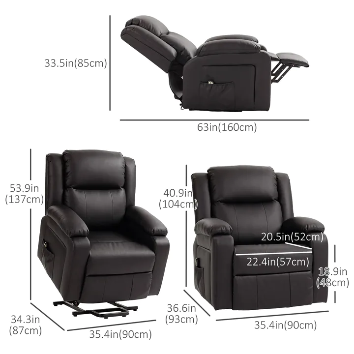 Comfortable Power Lift Chair, PU Leather, Overstuffed, Quick Assembly