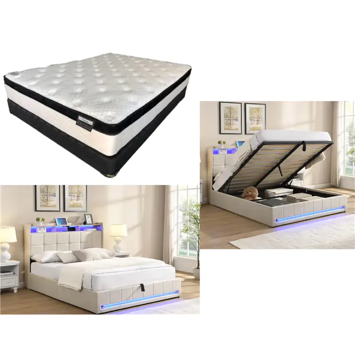 IF-5404-Storage bed & One Sided Plush Euro Top Mattress-QUEEN BUNDLE
