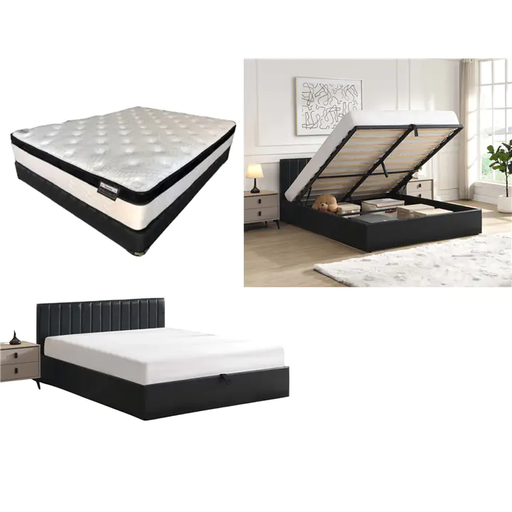 IF5160-Storage bed & One Sided Plush Euro Top Mattress-QUEEN BUNDLE
