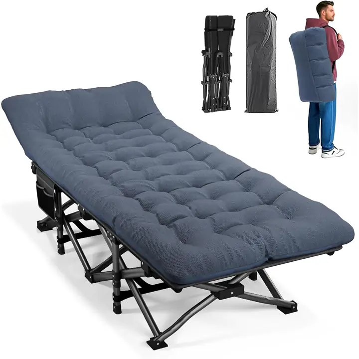 Portable Folding Camping Cot with Cushion, Blue, 450 lb