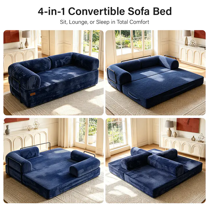 IMHome Convertible Sofa Bed (Blue)