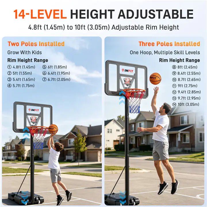 IMFIT Basketball Hoop Adjustable Height - 4.8 to 10 ft 