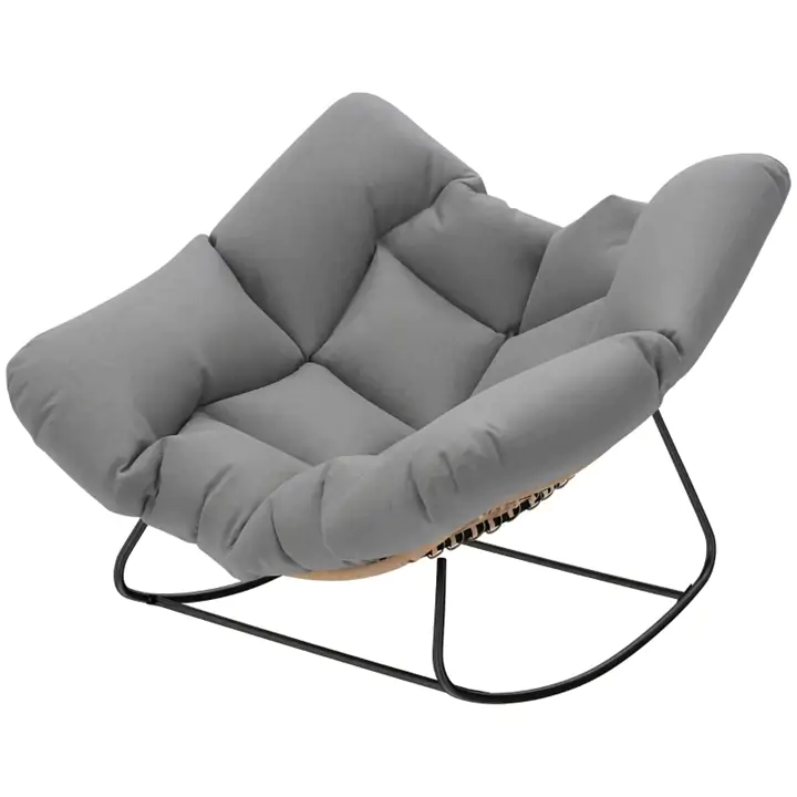 Indoor Outdoor Papasan Rocking Chair, Oversized Rocking Egg Chair,Grey