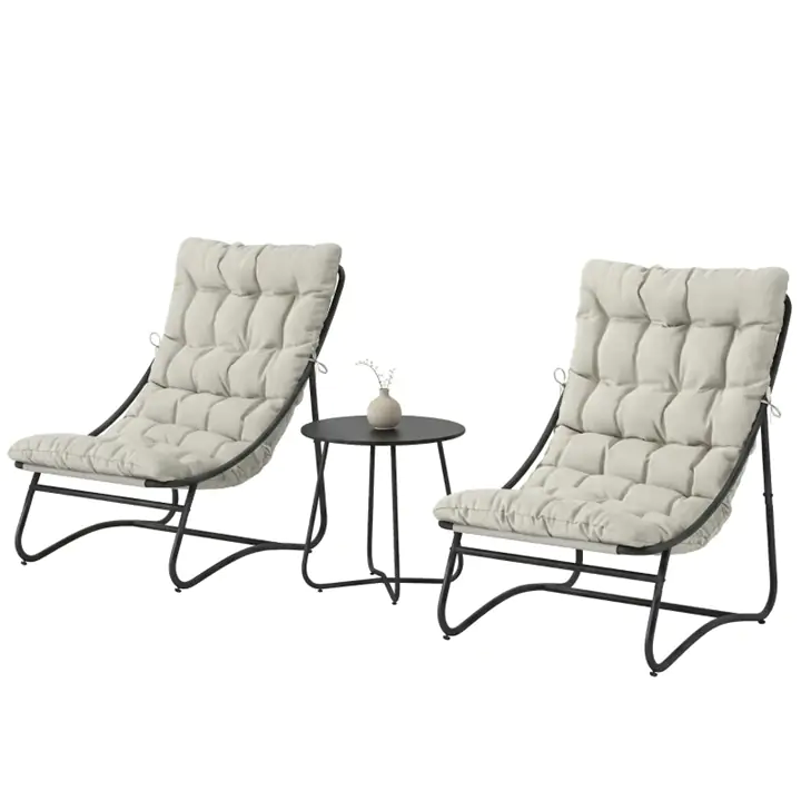 3 Piece Outdoor Bistro Set,Patio Table and Chairs Set for 2,Light Grey