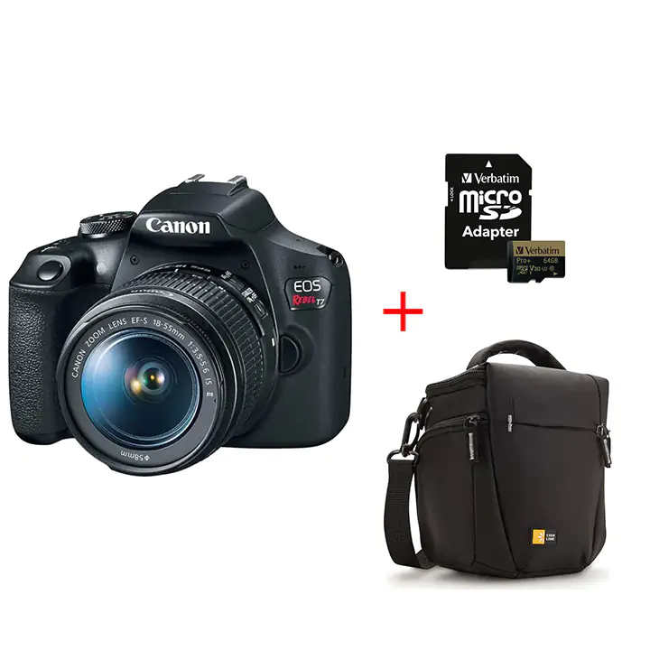Canon EOS Rebel T7 DSLR Camera with 18-55mm Lens + Case Bundle