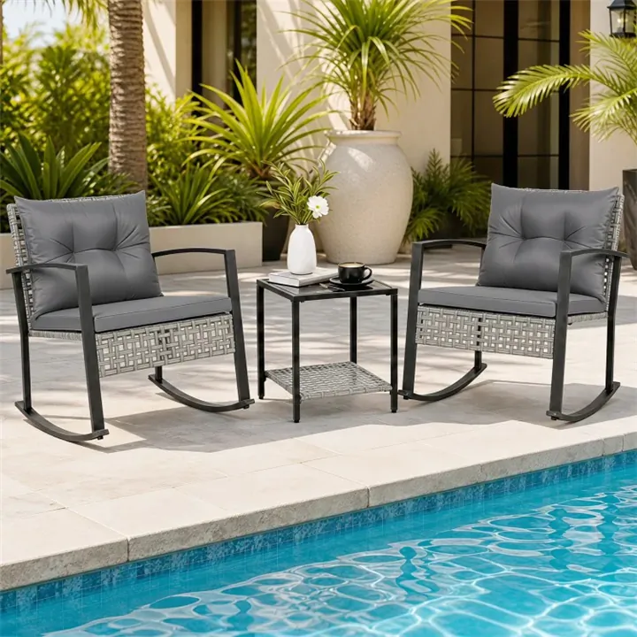 3-Piece Outdoor Rocking Chair Set
