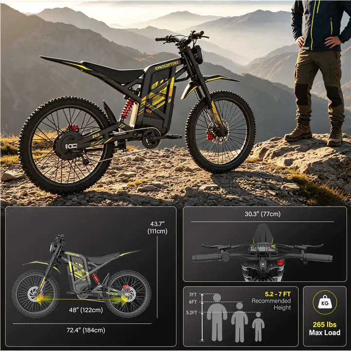 Gyrocopters ZX3 Electric Dirt Bike - 2800W Peak Power, 60 Km/h Max Spe