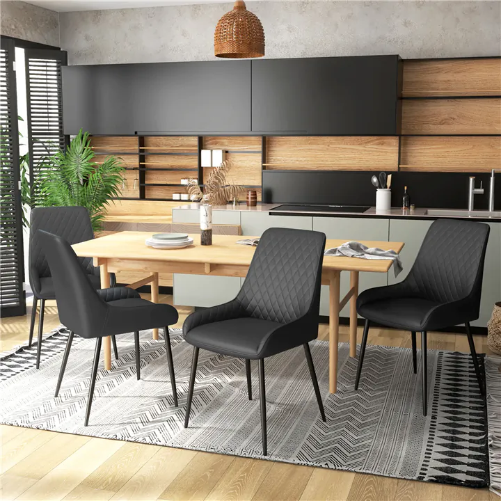 Set of 4 Black PU Leather Dining Chairs
