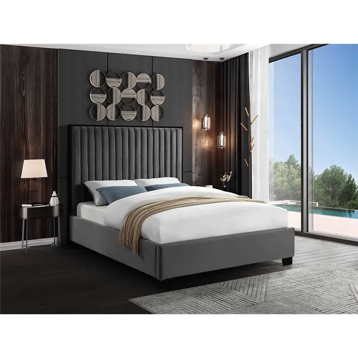 Elegant Velvet Upholstered Bed - Queen/Grey