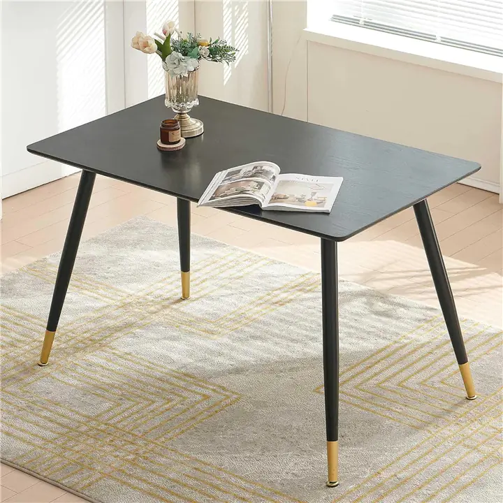 Dining Table, Black MDF Top with Metal Legs, Seats 4