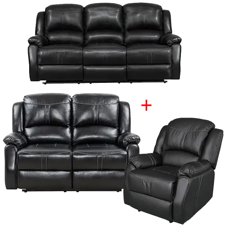 Lorraine Ebony Bonded Leather Recliner 3 Piece Living Room Set - S/L/C