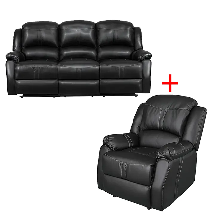 Lorraine Ebony Bonded Leather Recliner 2 Piece Living Room Set - S/C