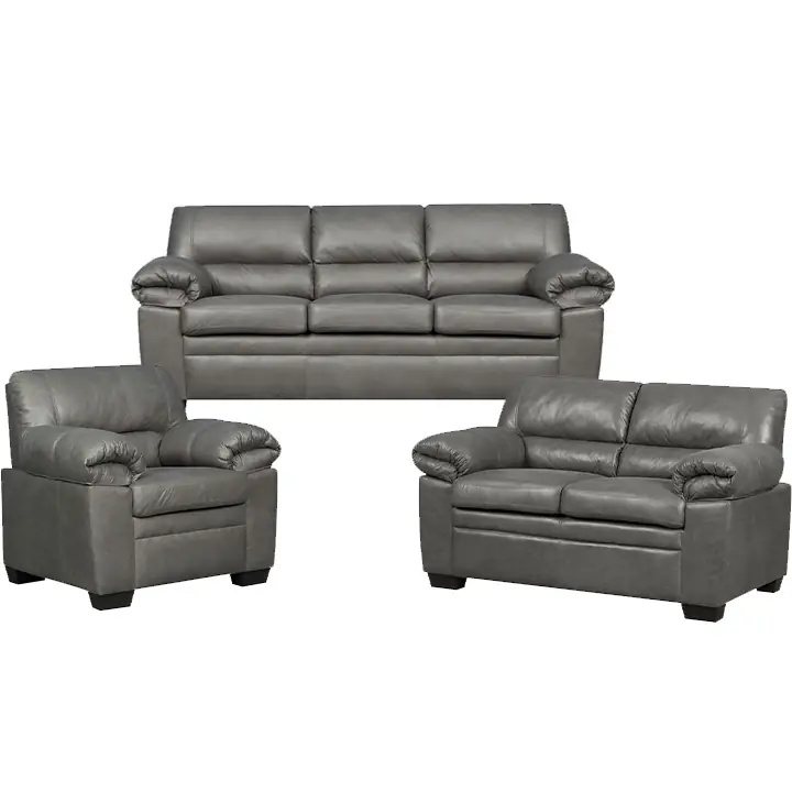 Jamieson Sofa Set Collection in Pewter, Includes: Sofa, Loveseat & Chair