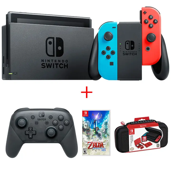 Nintendo Switch Red/Blue Console &Travel Case/Zelda Skyward Sword/Controller Bundle