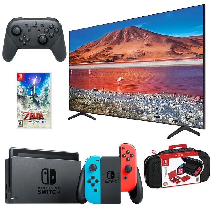 Samsung 65" 4K UHD Smart TV & Nintendo Switch Red/Blue Gaming Bundle