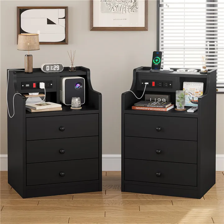 Modern 2-Piece Night Stand w/ USB Power Hub