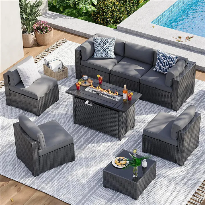 8-Piece Patio Furniture Set with Fire Pit Table