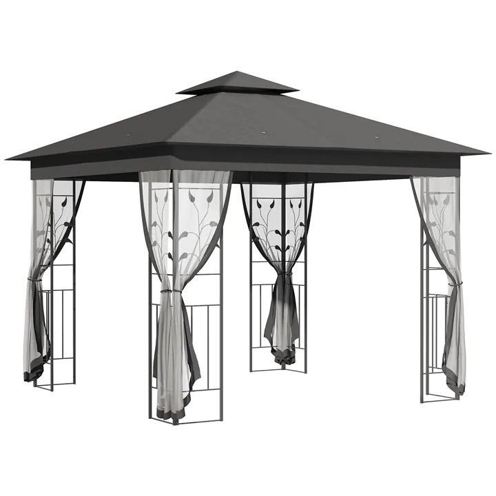 10' x 10' Metal Patio Gazebo with Netting & Tree Motifs