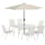 Ensemble patio 8 pièces : alu, 6 chaises, table en verre, parasol