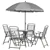 6-Pieces Outdoor Dining Set for 4 with Umbrella, Round Table, Grey