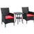 Ensemble de sièges extérieurs 3 pièces avec table en verre et coussins