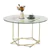 Table Basse Ronde: 80 cm Verre Trempé avec Cadre en Métal Doré