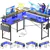 Bureau Gaming en L 47'', LED, Prises & Support Écran